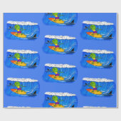 Funny frilled Halslizard Surfing Cartoon Geschenkpapier (Flach)