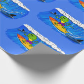 Funny frilled Halslizard Surfing Cartoon Geschenkpapier (Ecke)