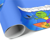 Funny frilled Halslizard Surfing Cartoon Geschenkpapier (Rolleneckpunkt)