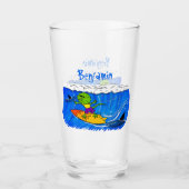 Funny frilled Halslizard Surfing Cartoon Glas (Vorderseite)