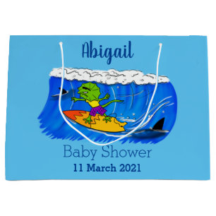 Funny frilled Halslizard Surfing Cartoon Große Geschenktüte