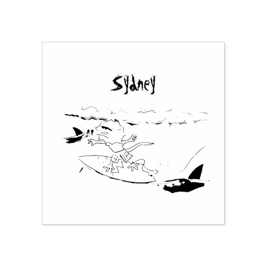 Funny frilled Halslizard Surfing Cartoon Gummistempel (Prägung)