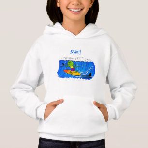 Funny frilled Halslizard Surfing Cartoon Hoodie