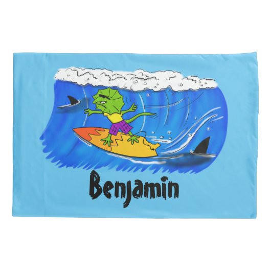 Funny frilled Halslizard Surfing Cartoon Kissenbezug (Rückseite)