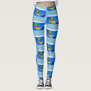 Funny frilled Halslizard Surfing Cartoon Leggings