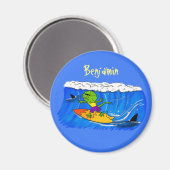 Funny frilled Halslizard Surfing Cartoon Magnet (Vorderseite/Rückseite)
