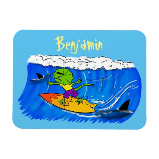 Funny frilled Halslizard Surfing Cartoon Magnet (Horizontal)