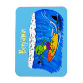 Funny frilled Halslizard Surfing Cartoon Magnet (Vertikal)