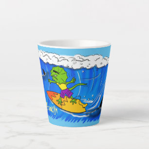 Funny frilled Halslizard Surfing Cartoon Milchtasse