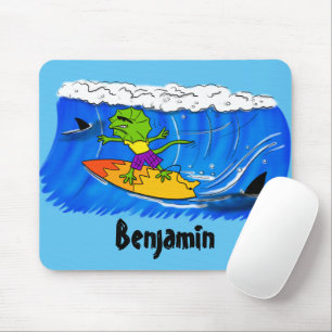 Funny frilled Halslizard Surfing Cartoon Mousepad