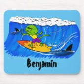 Funny frilled Halslizard Surfing Cartoon Mousepad (Vorne)