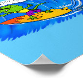 Funny frilled Halslizard Surfing Cartoon Poster (Ecke)