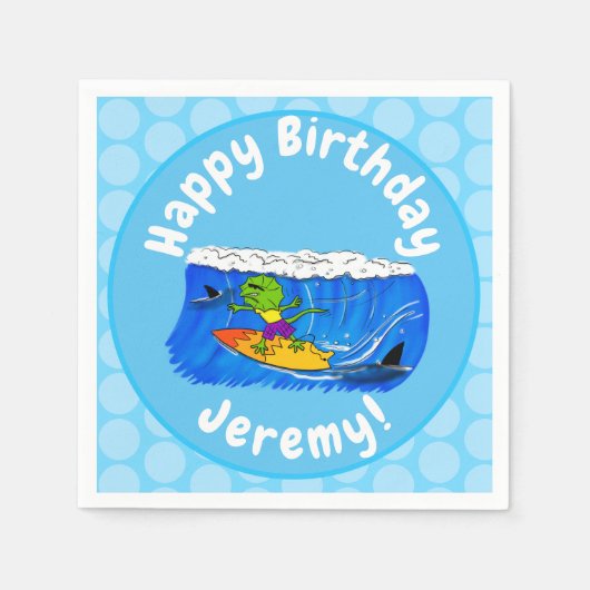 Funny frilled Halslizard Surfing Cartoon Serviette (Vorderseite)