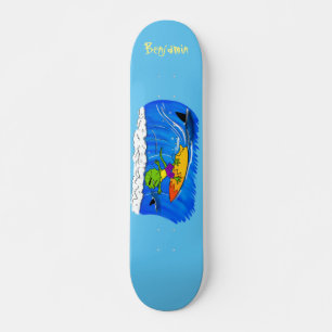 Funny frilled Halslizard Surfing Cartoon Skateboard