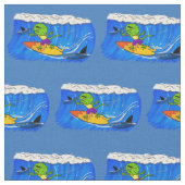 Funny frilled Halslizard Surfing Cartoon Stoff (Nahaufnahme)