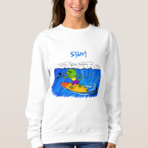 Funny frilled Halslizard Surfing Cartoon Sweatshirt