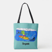 Funny frilled Halslizard Surfing Cartoon Tasche (Rückseite)
