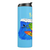 Funny frilled Halslizard Surfing Cartoon Thermosbecher (Nach links gedreht)