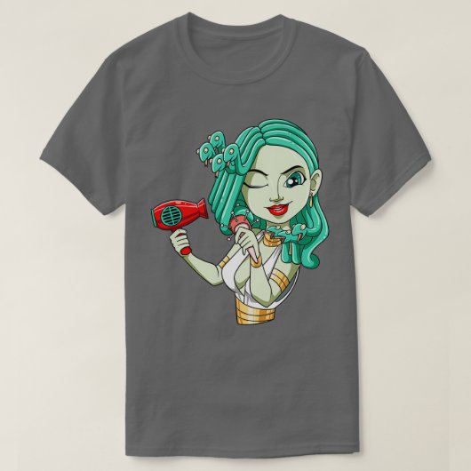 Funny Friseur Mythologie Fön Curles T-Shirt (Design vorne)