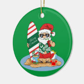 Funny FroChristmas Weihnachten auf Summer Surf Bea Keramik Ornament (Links)