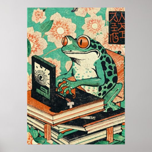 Funny Frog auf Laptop | Einzigartiger Tierübergang Poster (Vorne)