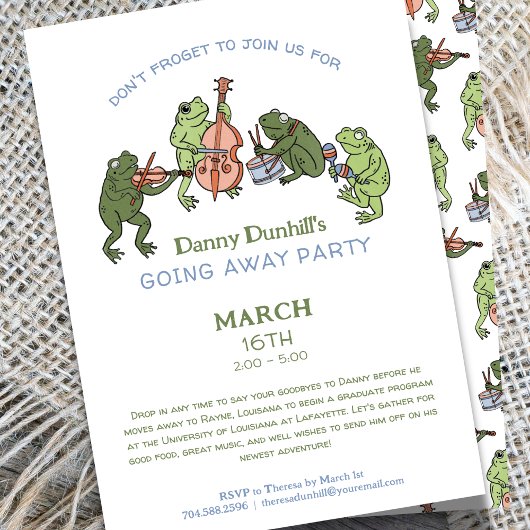 Funny Frog Band Going Away Farewell Invitation Einladung