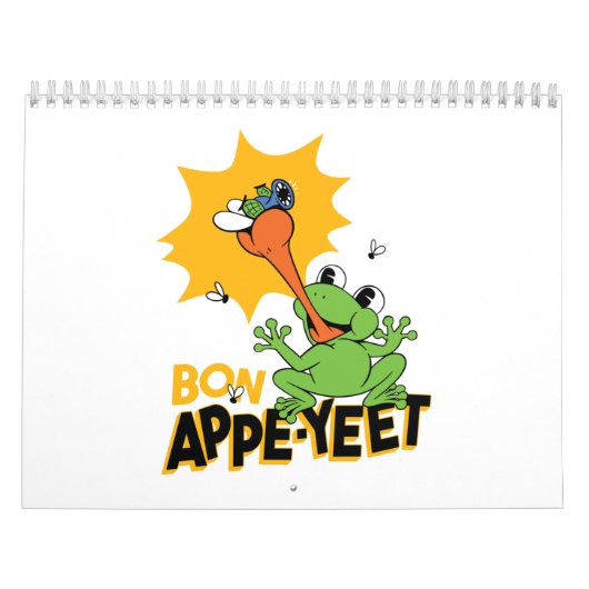 Funny Frog Catching Fly Cartoon Classic Round  Kalender (Titelbild)