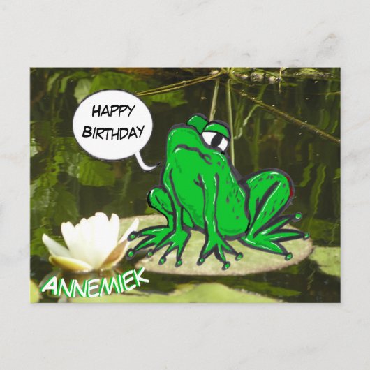 Funny Frog Cust. Text Happy Birthday Postcard Postkarte (Vorderseite)