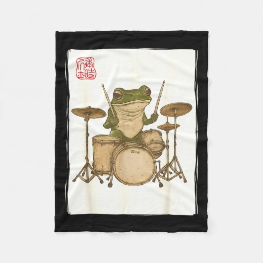 Funny Frog Drum Rock Music Kawaii Japanese Fleecedecke (Vorderseite)