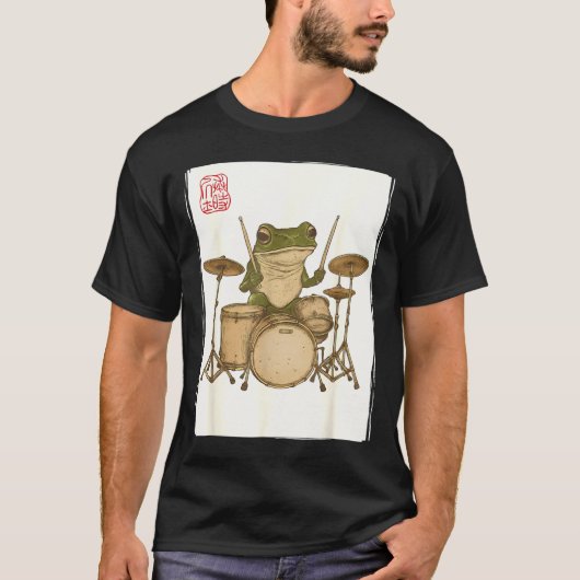 Funny Frog Drum Rock Music Kawaii Japanese T-Shirt (Vorderseite)