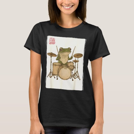 Funny Frog Drum Rock Music Kawaii Japanese  T-Shirt (Vorderseite)