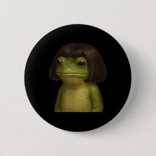 Funny Frog Girl Bob Hair Meme Art Button