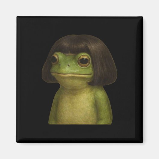 Funny Frog Girl Bob Hair Meme Art Magnet (Vorne)