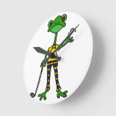 Funny Frog Golfing Art Runde Wanduhr (Winkel)