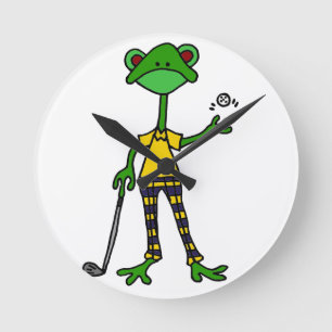 Funny Frog Golfing Art Runde Wanduhr