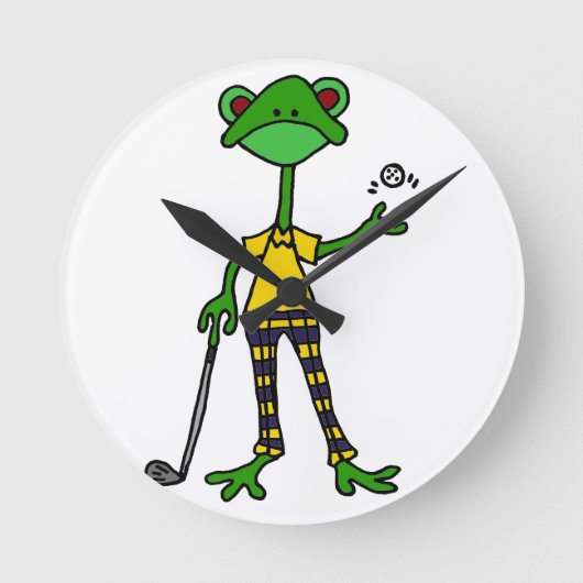 Funny Frog Golfing Art Runde Wanduhr (Vorderseite)