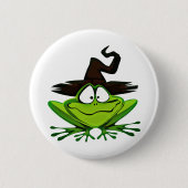 Funny Frog Happy Halloween Hexenhut Button (Vorderseite)