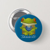 Funny Frog Meditating Cartoon Button (Vorne & Hinten)