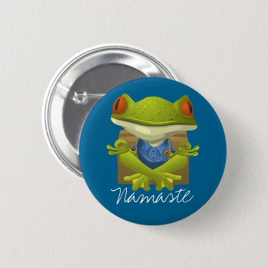 Funny Frog Meditating Cartoon Button (Vorne & Hinten)