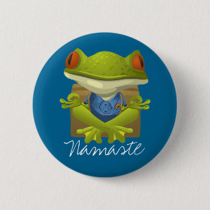 Funny Frog Meditating Cartoon Button