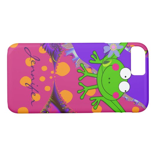 Funny Frog mit Blume & individuelle Name Case-Mate iPhone Hülle (Rückseite (Horizontal))