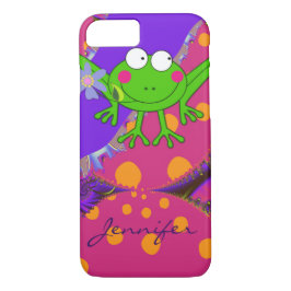Funny Frog mit Blume & individuelle Name Case-Mate iPhone Hülle