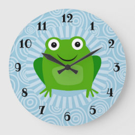 Funny Frog - Niedlich Froggy On Blue Große Wanduhr