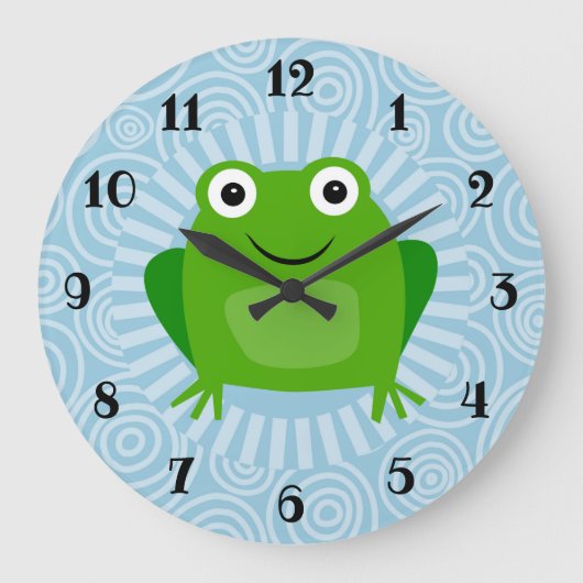 Funny Frog - Niedlich Froggy On Blue Große Wanduhr (Vorderseite)