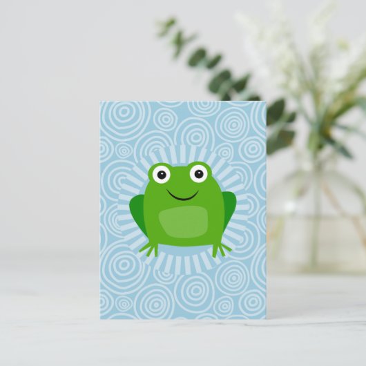 Funny Frog - Niedlich Froggy On Blue Postkarte (Stehend Vorderseite)