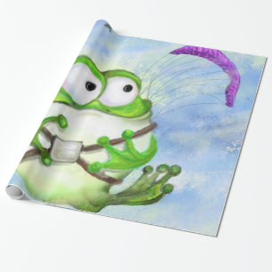 Funny Frog Paraglider Wrapping Paper Geschenkpapier