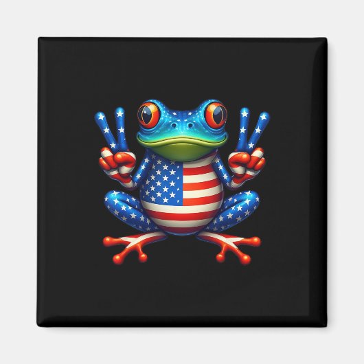 Funny Frog Peace Sign 4. Juli Frog American Fl Magnet (Vorne)