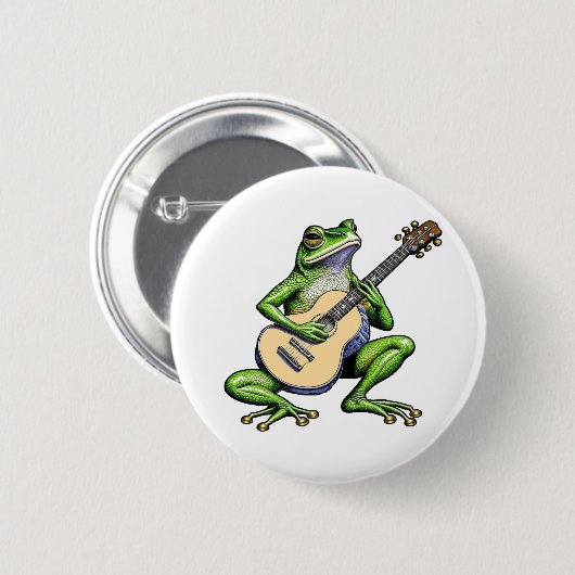 Funny Frog Playing Guitar Button (Vorne & Hinten)