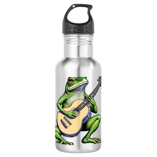 Funny Frog Playing Guitar Edelstahlflasche (Vorderseite)