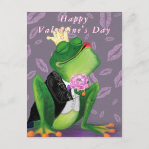 Funny Frog Prince Valentine's Day Card - Kiss Postkarte